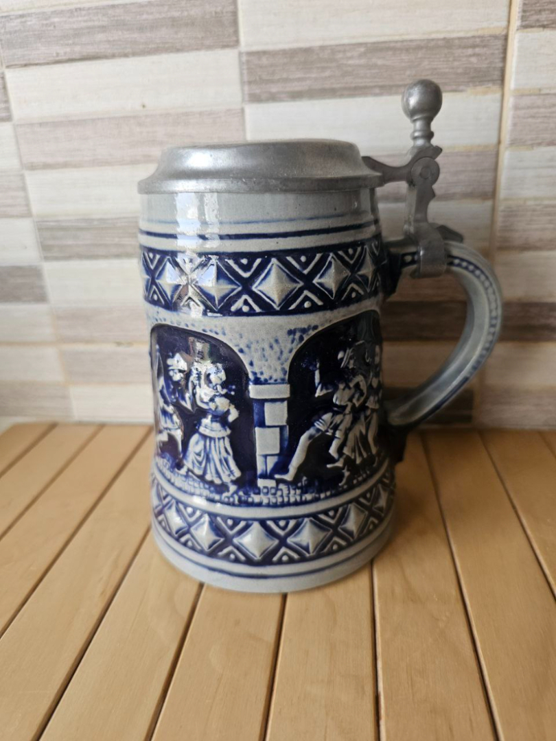 Кружка пивная фаянс олово кобальт Германия. Картинка 1